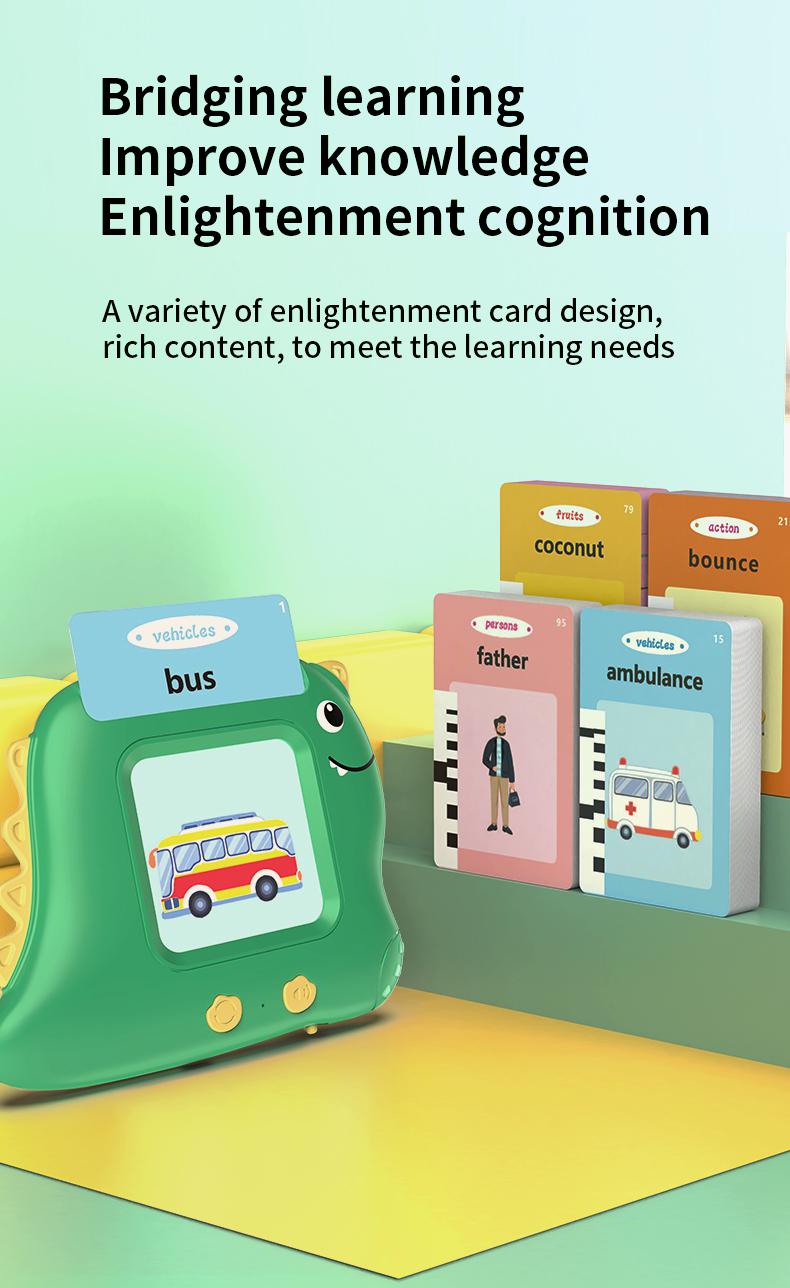 Product Introduction of 2024 Dinosaur Jr card machine Talking flash card children's toys educational plug-in learning machine 2