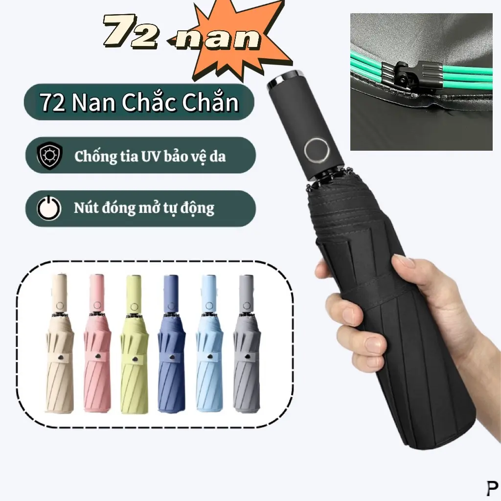 Ô dù che nắng đi mưa 72 nan Thép mở tự động Dù Chống Tia Uv Tự Động Đóng Mở Dùng Cho 2 Người 2 lớp che mưa nắng