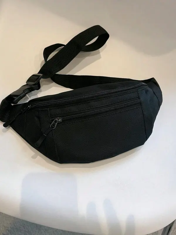 Men's Casual Solid Minimalist Release Buckle Detail Zipper Sling Bag, Simple Casual Multi-functional Fabric Chest Bag for Men, Durable Male Bum Bag for Daily Use, Travel Essentials 0