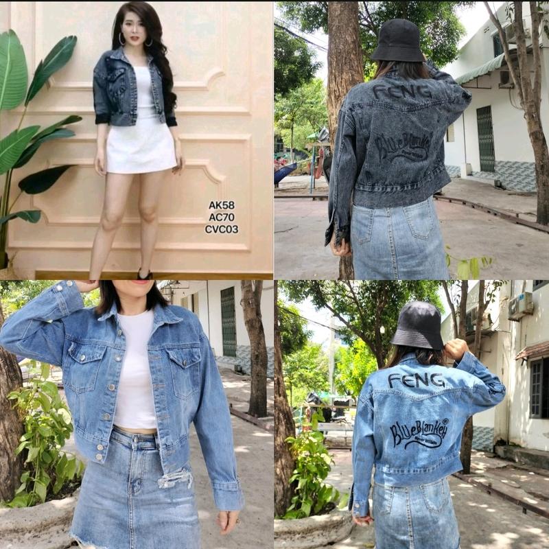 [40 75kg] Áo khoác jean nữ form lửng Feeng chữ thêu và có mũ cực hot Jacket Bò  Women Top