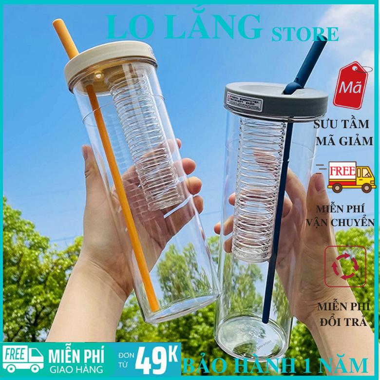 Ly nước 700ml có ống hút gấp gọn tiện lợi và lõi lọc siêu đẹp đựng nước detox nắp có ron chống trào cao cấp bình  nước