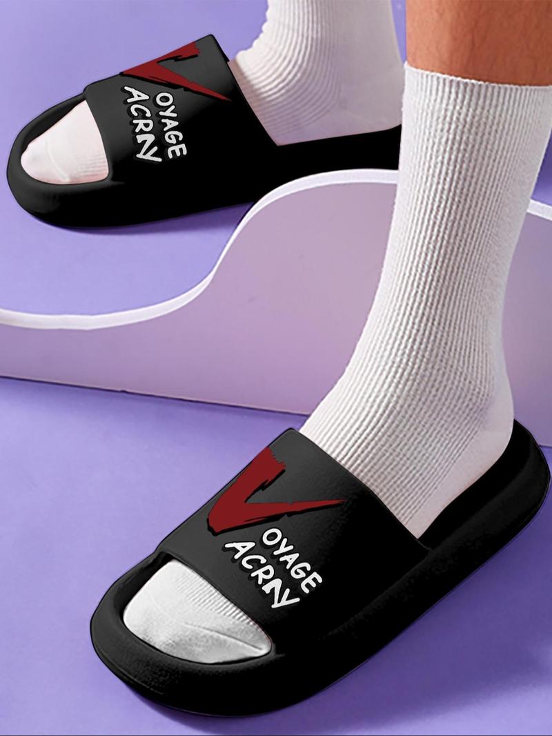 Product Introduction of Men's Fashionable Casual Letter Print Soft Slippers, Casual Comfortable Home Bathroom Slippers, Outdoor Wearable Slide Slippers, Footwear, Summer 2025 Walking Shoes As Gift, Couples Gifts 19