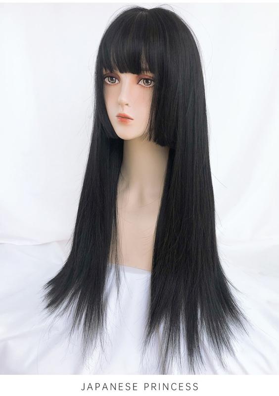 Product Introduction of Princess Cut Wig Headgear Female Long Hair Japanese Style Ji Hair Black Long Straight Hair Lolita Two Sliced Jellyfish Head 4