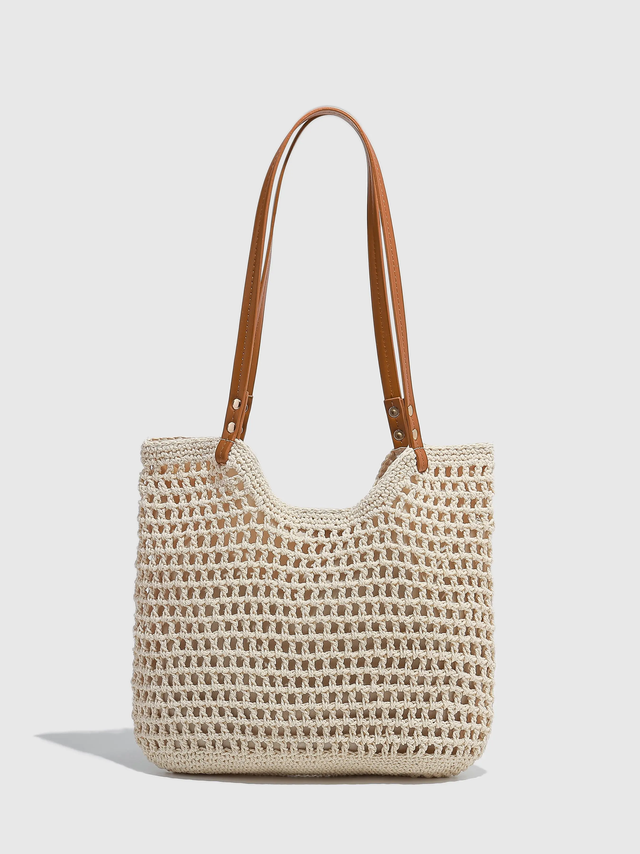 Women's Solid Color Crochet Handbag, Fashionable Large Capacity Shoulder Bag for Daily Used, Casual Trendy Versatile High-quality Daily Commuting Bag, Girl Fashionable Shopping Bag