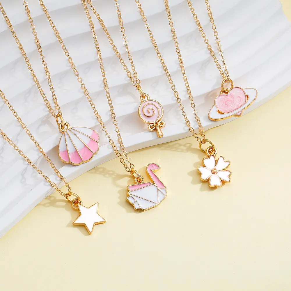 Kids' Summer Candy-Colored Pendant Necklace - Cute Animal and Heart Design, Perfect for Beach Days and Gifts