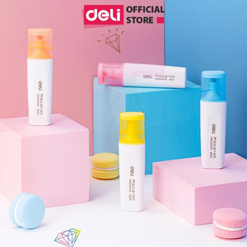Bút highlight đánh dầu màu macaron Deli - Bút dạ quang đánh dấu nhớ dòng pastel mực đều nhanh khô cho văn phòng học sinh tiện lợi