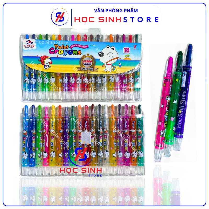 Bộ 18 Màu Bút Sáp Vặn Tô Màu Thân Ngắn Gstar GS906-18N, Thân Vỏ Nhựa Chắc Chắn, Thiết Kế Dạng Vặn Thỏi Son Tiện Lợi - VPP Học Sinh Store