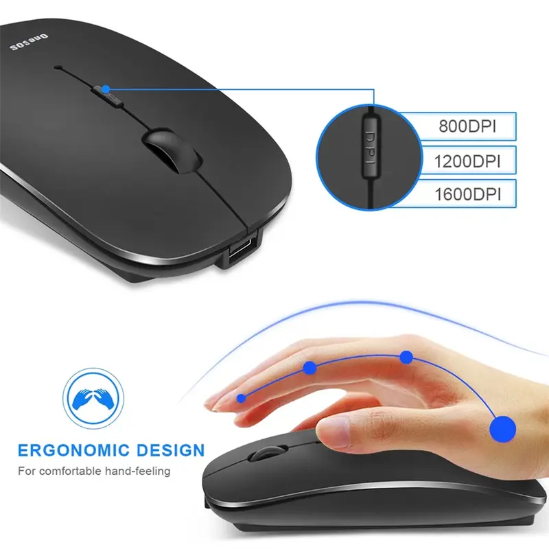 ONESOS Mouse Bluetooth 2.4G Silent Klik dengan Receiver USB untuk PC Laptop Dan Ponsel 2