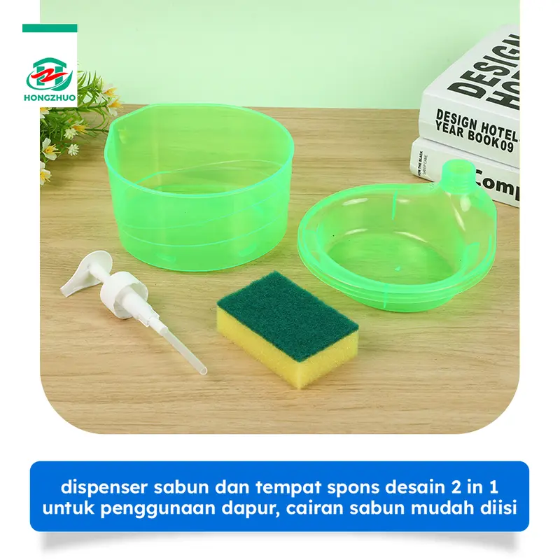 Hongzhuo Tempat Sabun Cair Cuci Piring Bentuk Bulat Soap Pump Dispenser 2in1 1000ml + Sponge 5