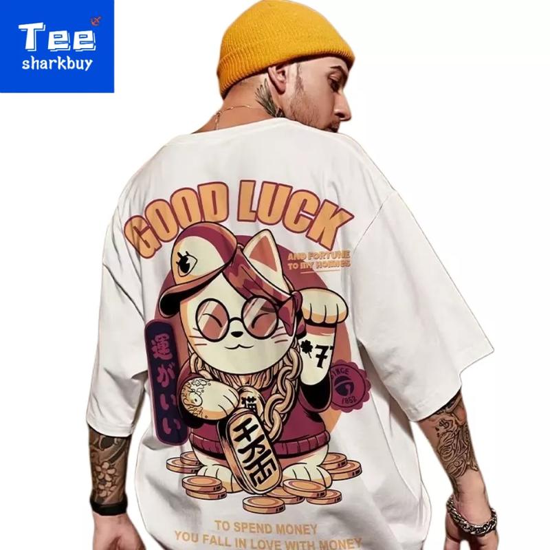 Áo Thun Nam Ngắn Tay, In Trắng Đen, Ngoại Cỡ M-4XL, [TEESHARKBUY] 0
