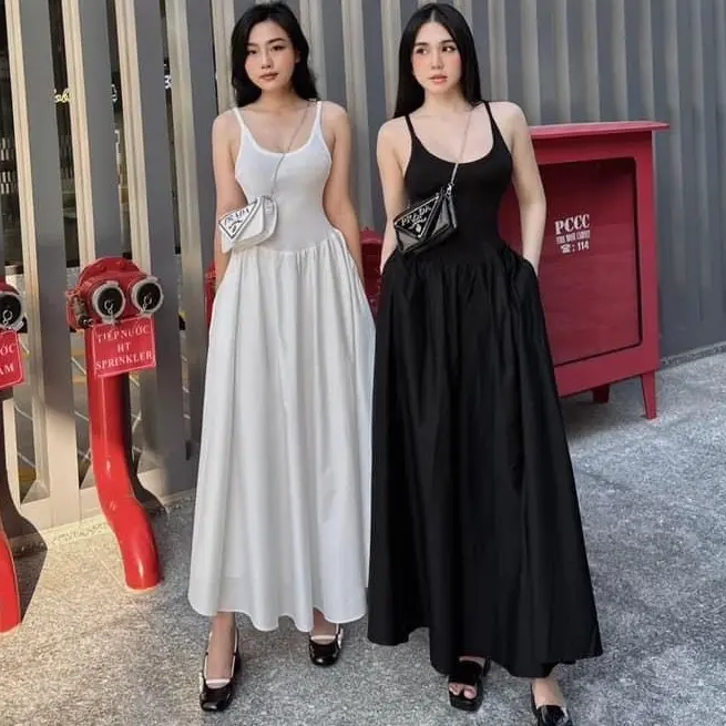 Váy maxi dây dáng dài sang chảnh (có túi) tôn dáng chiết eo chân váy xoè form cực đẹp Nữ Dress