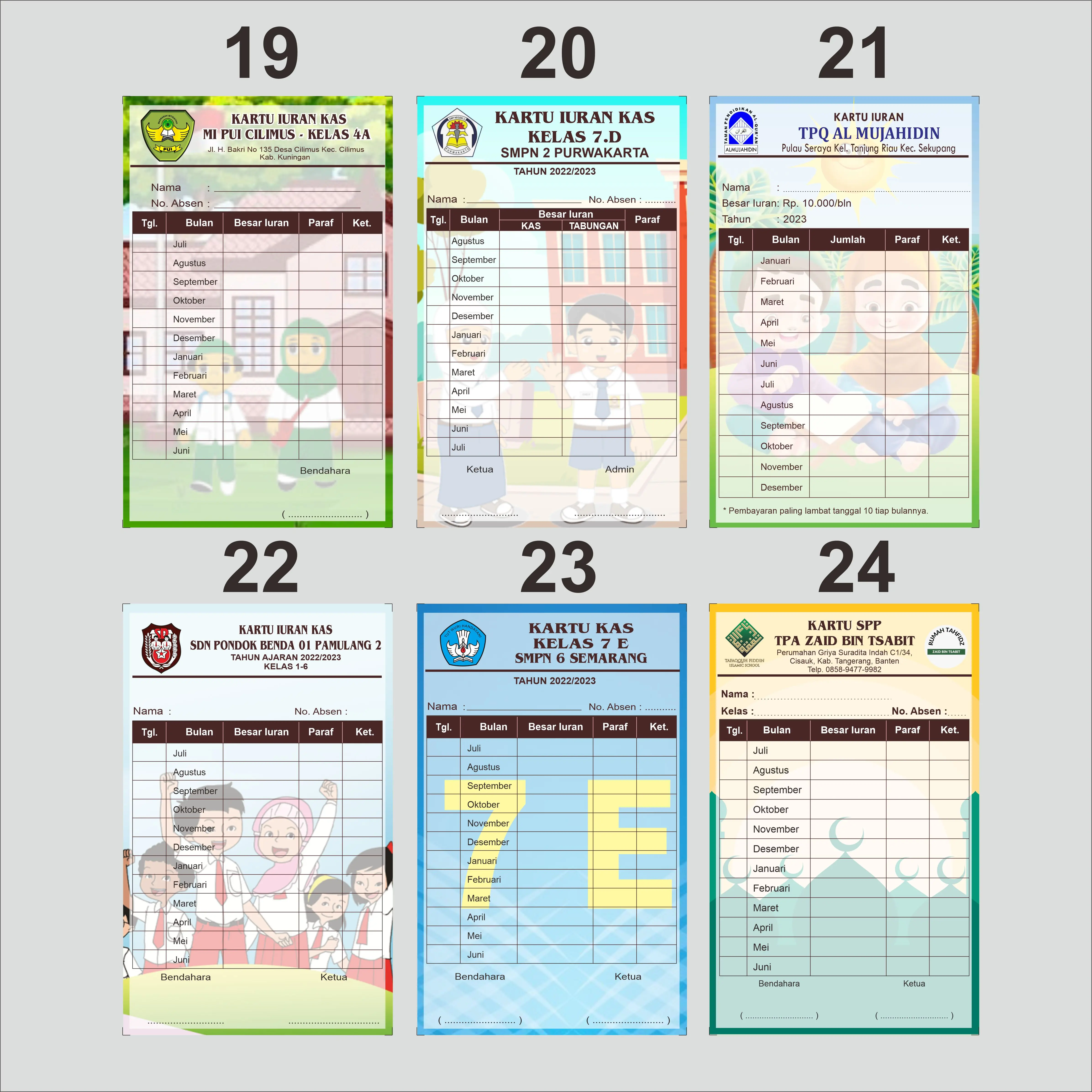 CETAK KARTU PEMBAYARAN KARTU IURAN IsI 10 Pcs. KARTU KOPERASI KARTU LES UNTUK LEMBAGA SEKOLAH PAUD TK SD SMP Cards