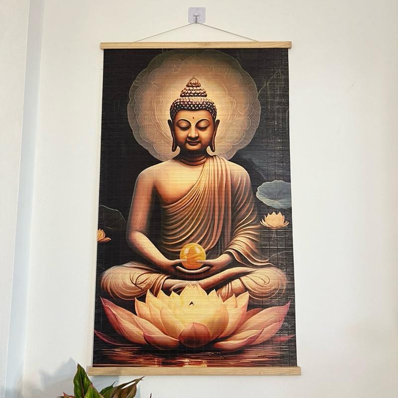 Tranh mành trúc nghệ thuật Đức Phật Thích Ca Mâu Ni tranh treo tường decor phòng