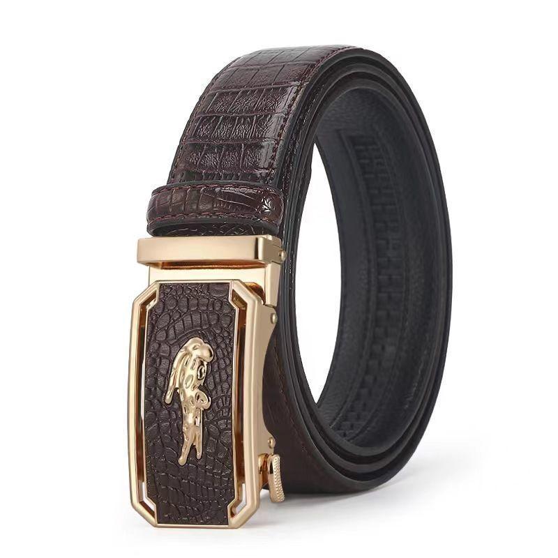 Product Introduction of Genuine Leather High-End Automatic New Men's Popular Leather Belt Authentic Cowhide Pant Belt Business Casual Fashion Belt Crocodile 21