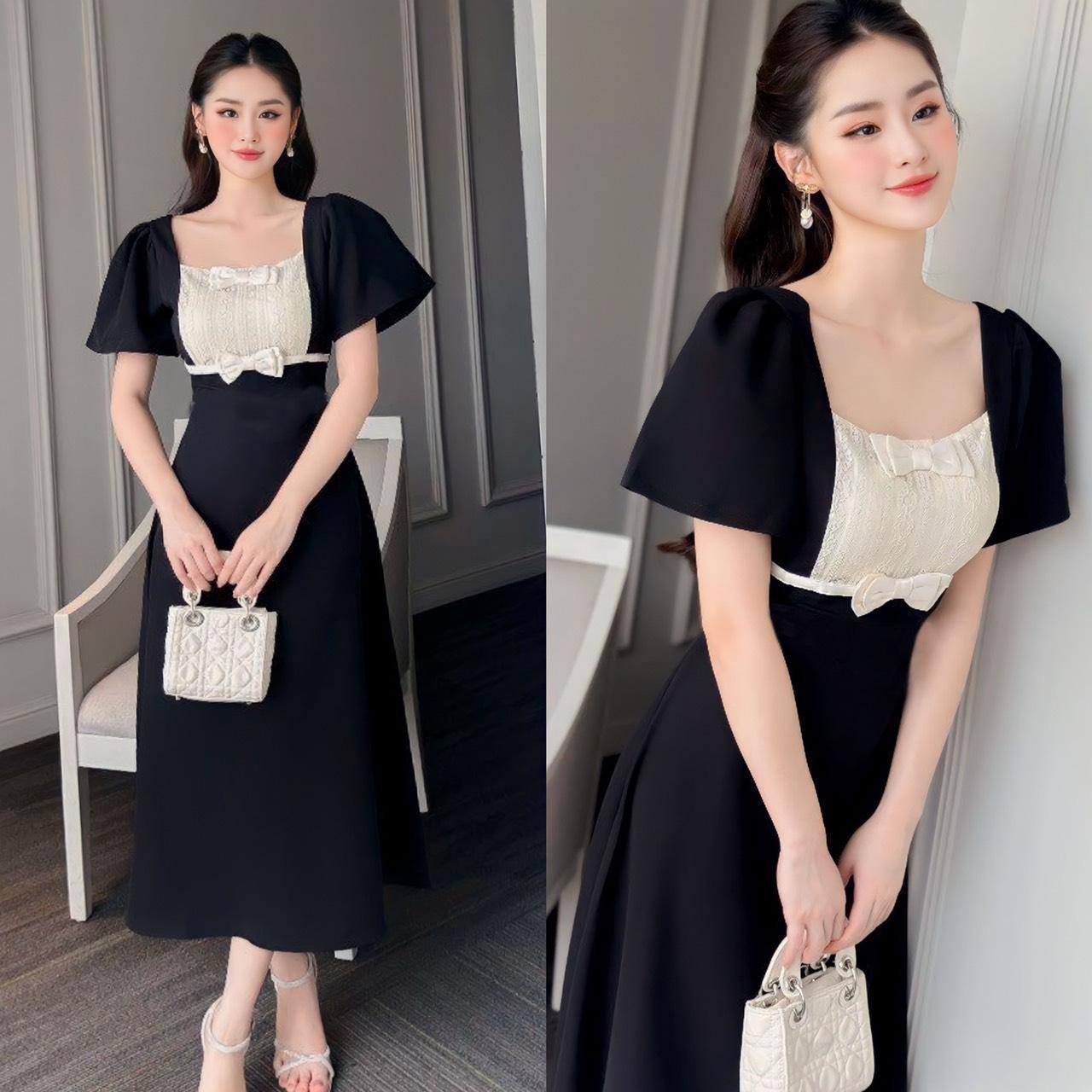 Thời Trang Bigsize Váy Đi Tiệc Cho Nữ Vải Cotton Lạnh Cao Cấp Thanh lịch 50 - 100Kg Dress Đầm Đen Women Voan - B.1206