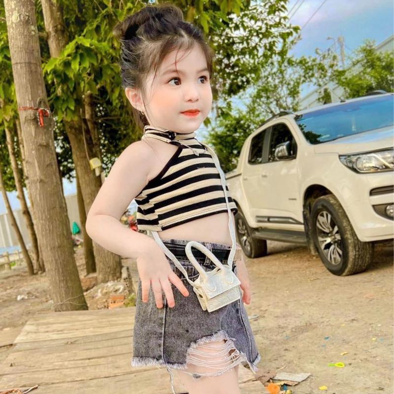 Sét áo yếm chân váy bò cho bé gái 8-30kg Jean