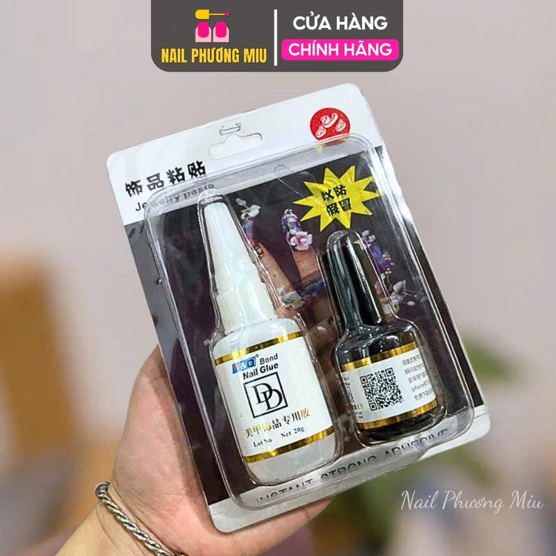 Keo Bê Tông DD Gắn Móng Úp Charm Đá Siêu Bền Set 1 Chai 20g Và 1 Chai Khô Keo 15ml Trong Suốt Bám Dính Cao Làm Nail keo đính dán mỏng giả