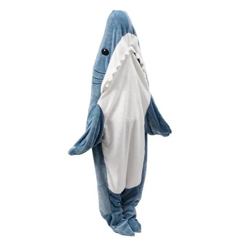 Product Introduction of Autumn Winter Flannel Cartoon Shark Sleeping Bag Home Suit One-piece Shark Nightgown 17