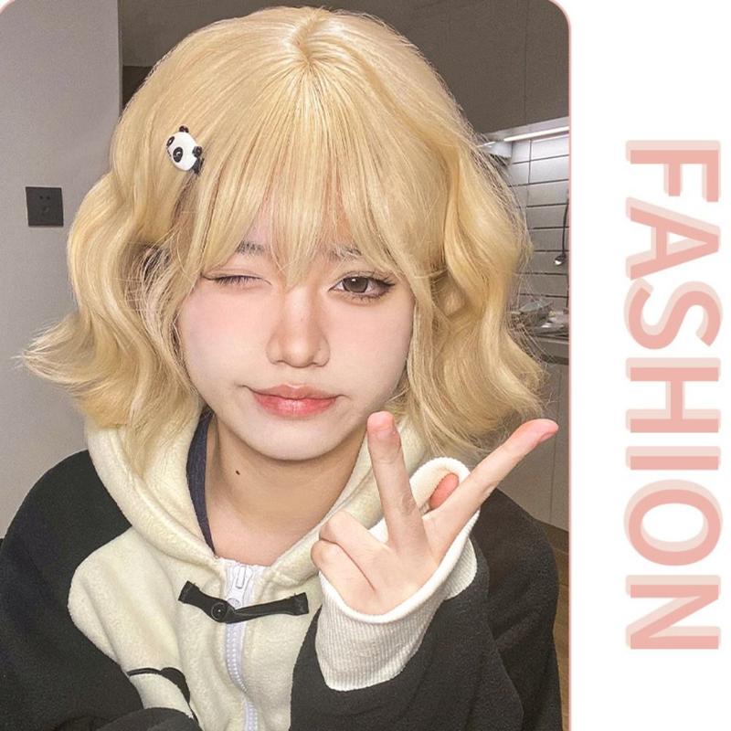 Product Introduction of Natural Heat Resistant Fiber Short Wavy Wigs Brown Blonde Women Bob Wigs Hair Accessories Lolita 10
