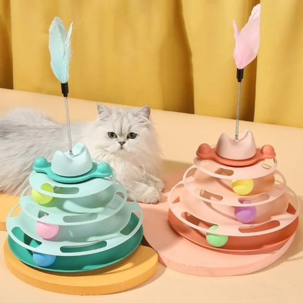 New Interactive Cat Toys Rotatable Intelligence Training Pet Cat Turntable Balls Feather Cat Amusement Plate Kitten