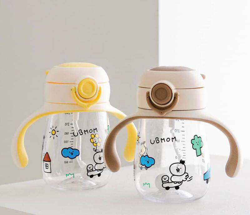 [Có QT]- Bình hút nước, hút sữa chống sặc cho bé Ubmom Hàn Quốc 260ml, có nắp bật và tay cầm dễ thương 3
