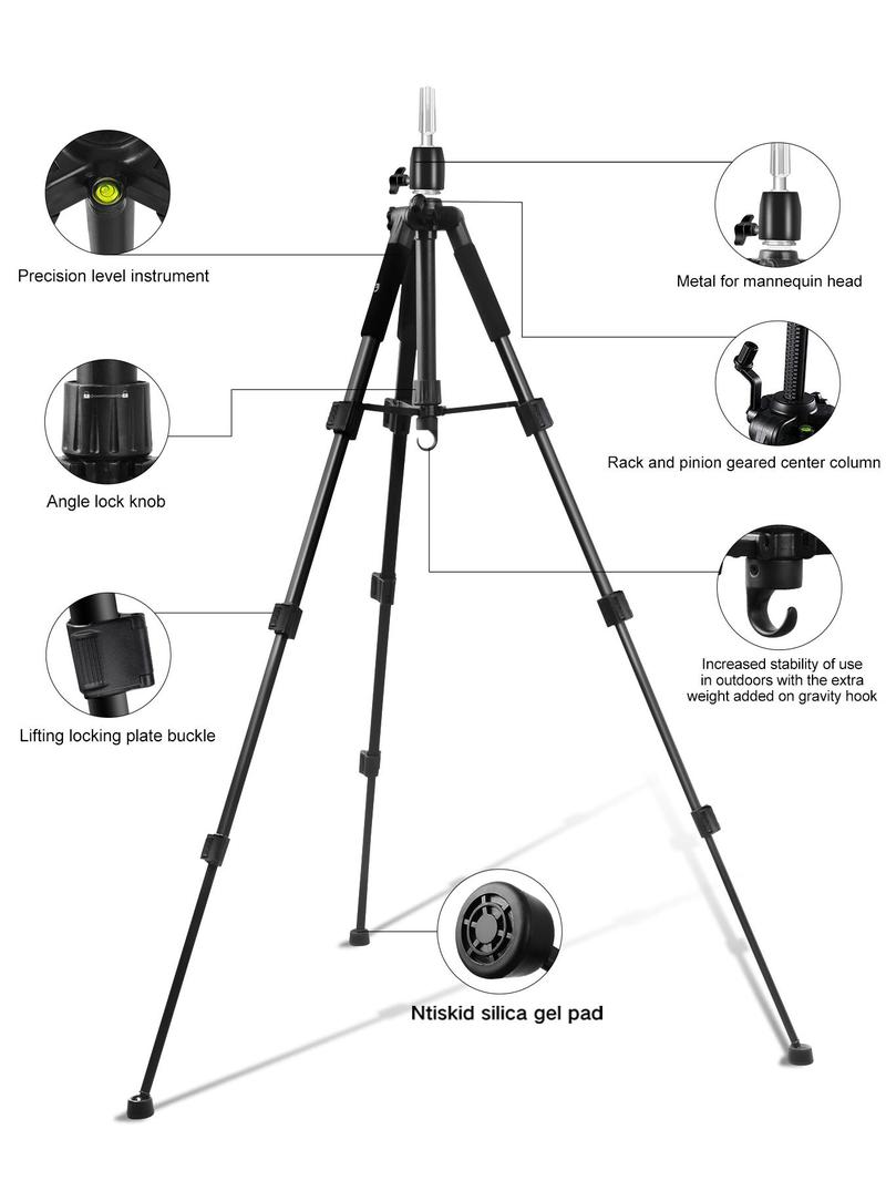 Product Introduction of Wig Stand Tripod, Adjustable Mannequin Head Stand with Hook, Professional Manikin Head Tripod, Hair Extension & Wigs Accessories 2