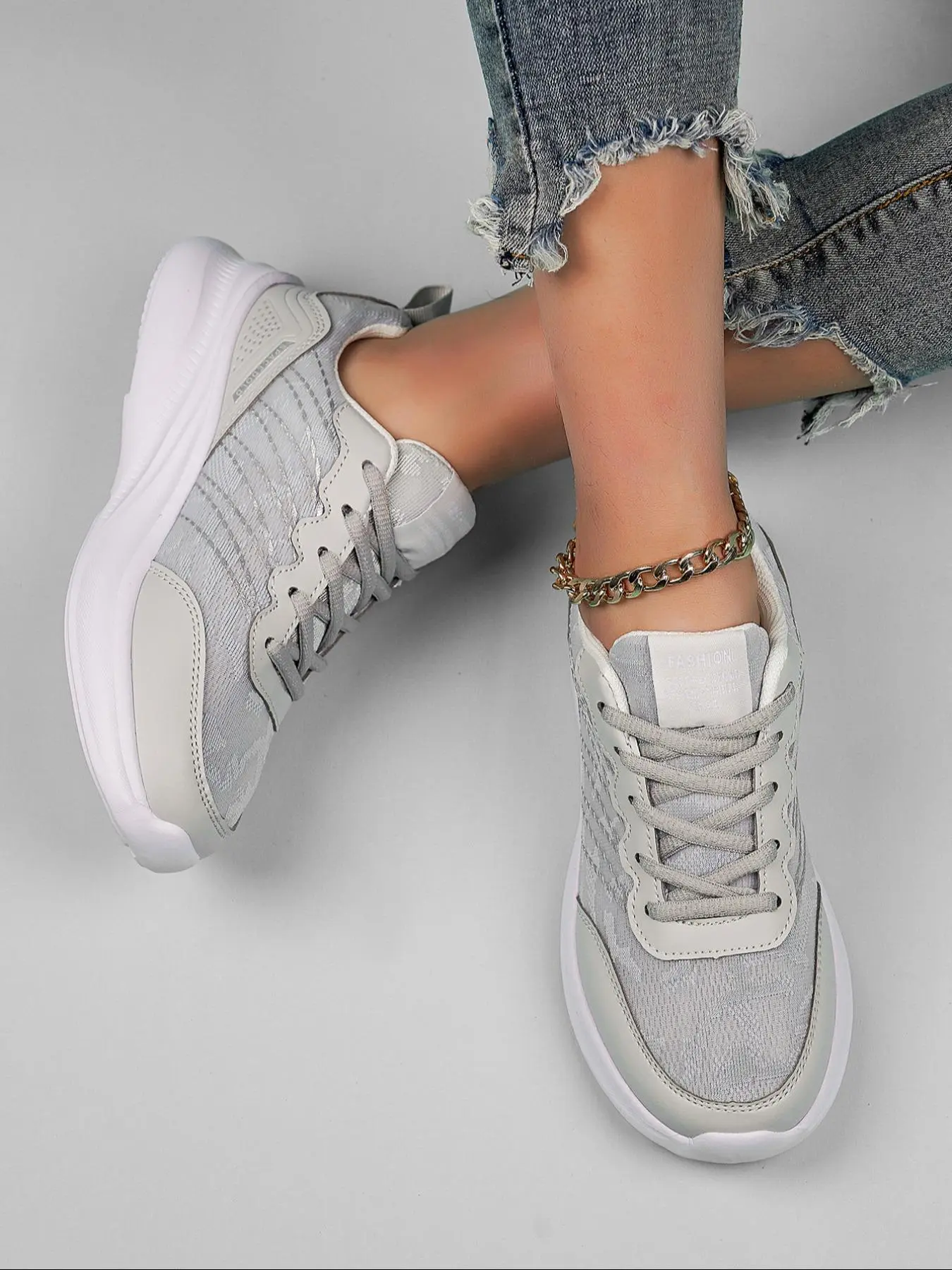 Women's Fashionable Patchwork Lace Up Sneakers, Casual Breathable Comfortable Sports Running Shoes, All-match Basic Shoes for Daily Wear