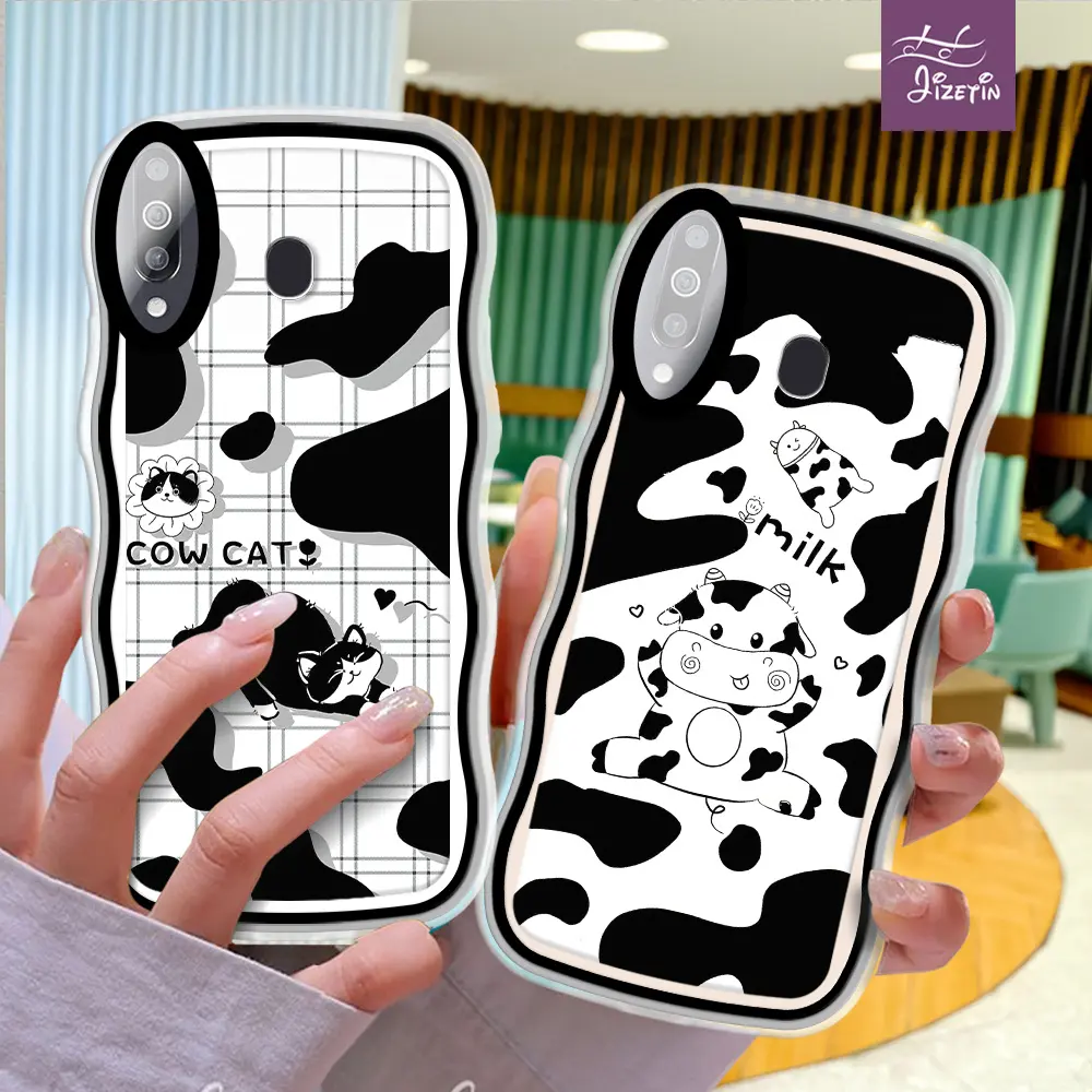 Sapi Kucing Hitam dan Putih casing hp bentuk aneh untuk Samsung Galaxy M40S M30/S M23 M22 M21 M20 M14 M12 M11 M10 M04 M02/S M01S 4G/5G soft case lucu cewek kece handphone ponsel plastic(c2x-2125)