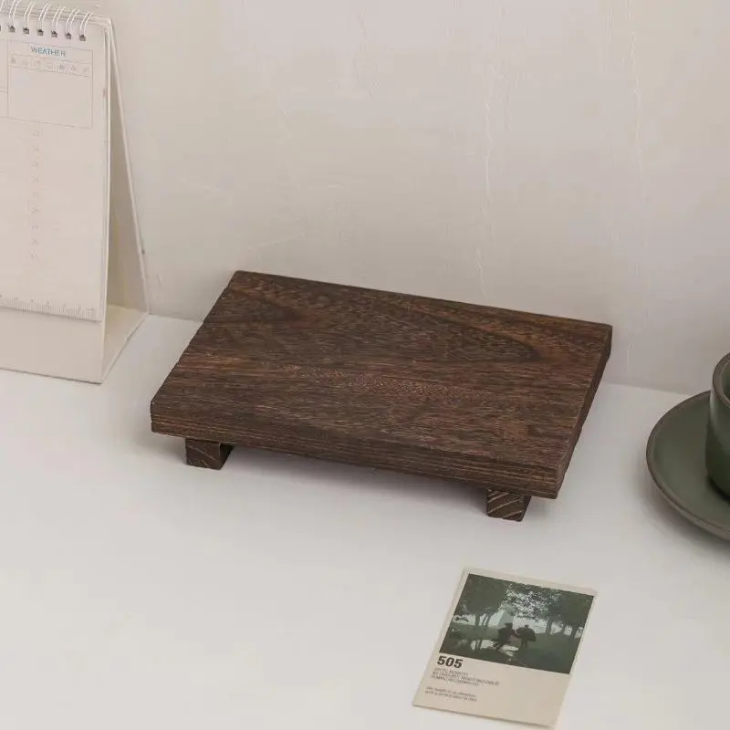 Wooden Vanity Tray, Rustic Soap Dish Holder, Plant Vase Decorative Stand, Sturdy Handmade Wood Organizer Tray with Natural Pattern 0