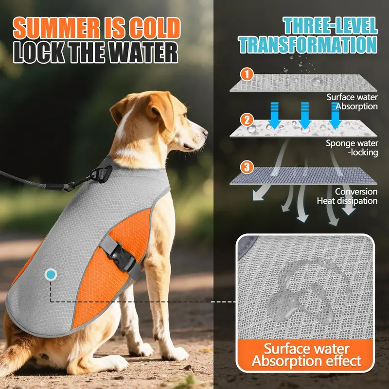 Breathable Cool Dog Shirt, Lightweight Dog Cooling Jacket with Chest Strap D-ring, Reflective Pet Vest, Pet Supplies for Outdoor Walking, Outfits 3