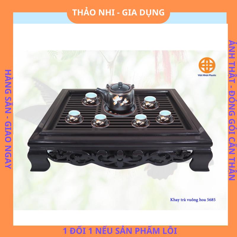 Khay đựng ấm chén nhựa giả gỗ , khay trà đạo nhựa Việt Nhật, vuông tròn hoa