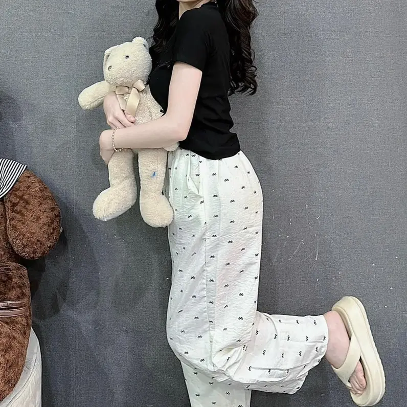 Bộ đồ nữ quần dài ống rộng họa tiết thêu nơ bigsize đến 85kg - Set đồ đi chơi, mặc ở nhà fullsize (40-85kg) 1