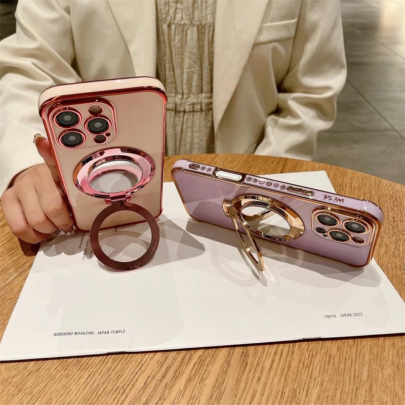 Luxury Plating Cute Flowers Phone Case For iPhone 11 12 13 14 15 16 Pro Max Glitter Stand Soft Bumper Protector On 14 Pro Cover Protection Protective Casing Shockproof 3