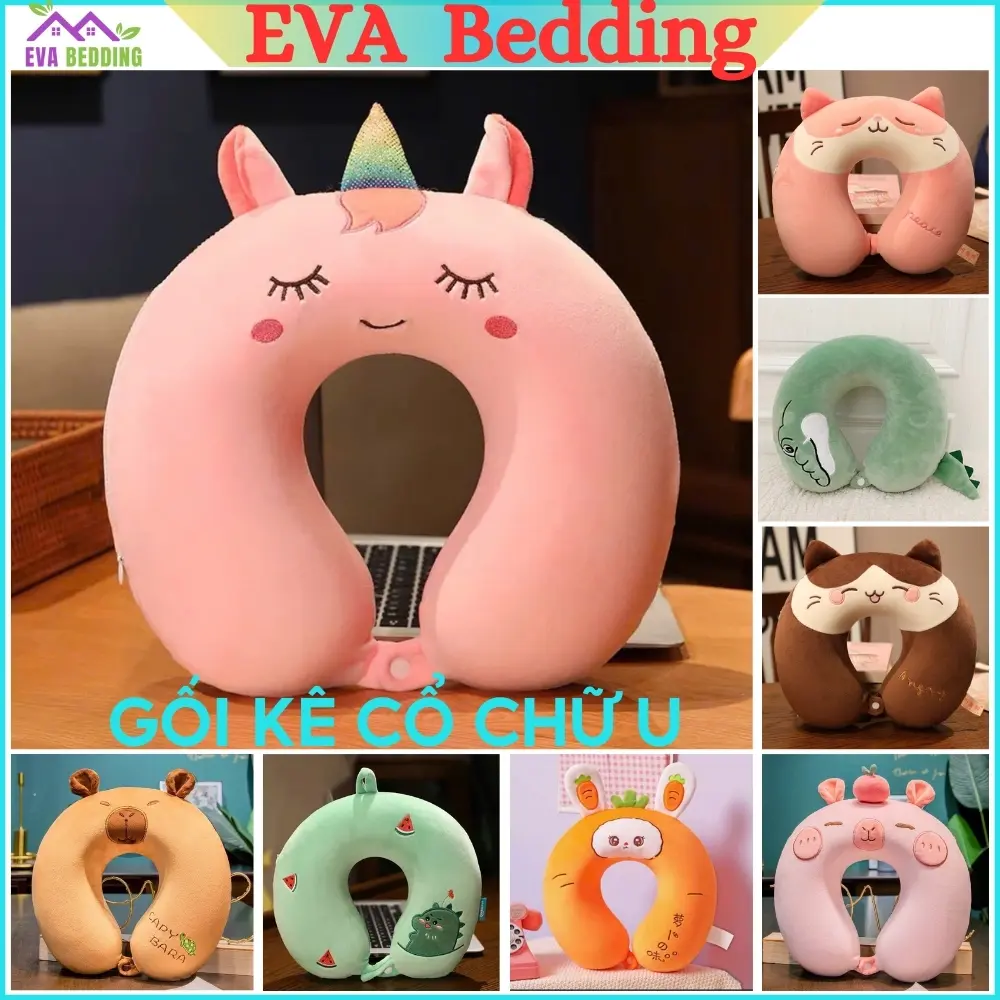 Gối Chữ U Kê Cổ, Gối Tựa Cổ EVA BEDDING Chống Đau Mỏi Vai Gáy Êm Ái - Nhập Khẩu Loại Đẹp - Văn Phòng, Du Lịch