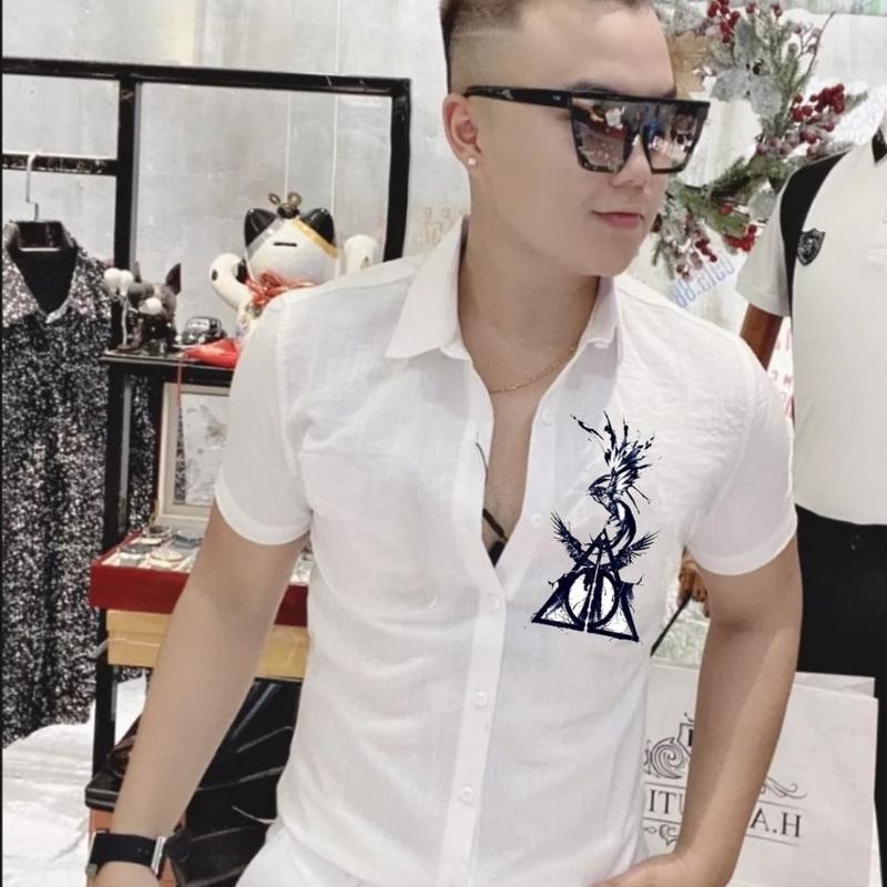 ÁO SƠ MI NAM NGẮN TAY HOẠ TIẾT ĐẠI BÀNG TAM GIÁC ĐẸP MẮT CÓ BIGSIZE TỚ I100KG