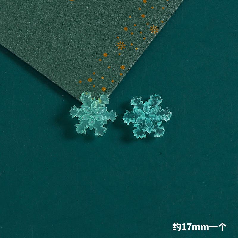 Product Introduction of 10pcs Christmas resin accessories glitter semi transparent snowflakes DIY phone cases, hair clips, holes, shoes, refrigerator patches, car keys, small ornaments, decorations 10