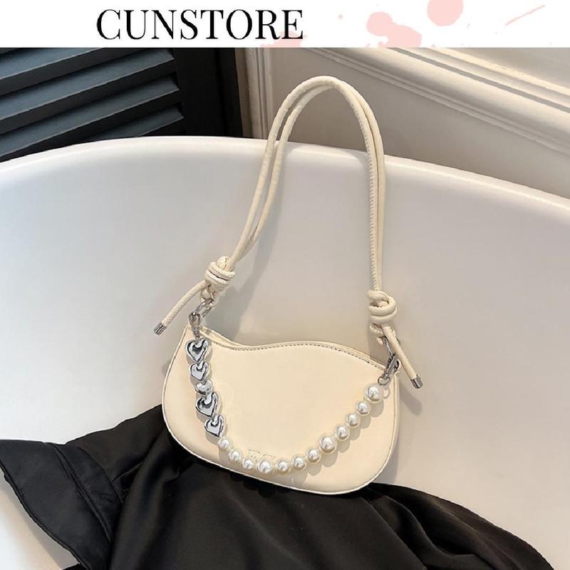 Túi Xách Nữ Kẹp Nách Đeo Chéo Đeo Vai Phối Dây Ngọc Bag Kem Tote TDC310