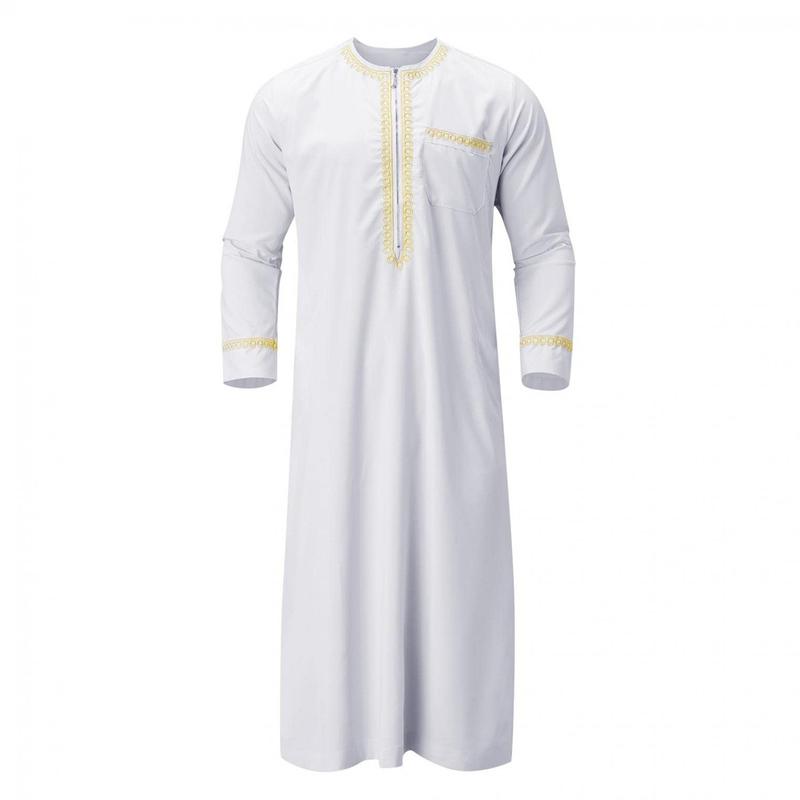 Product Introduction of Men'S Muslim Shirt Kaftan Islamic Royalty Dubai Robe O-Neck Long Sleeve Retro Tunics Abaya Arabic Traditional Costume Men'S Robe 22