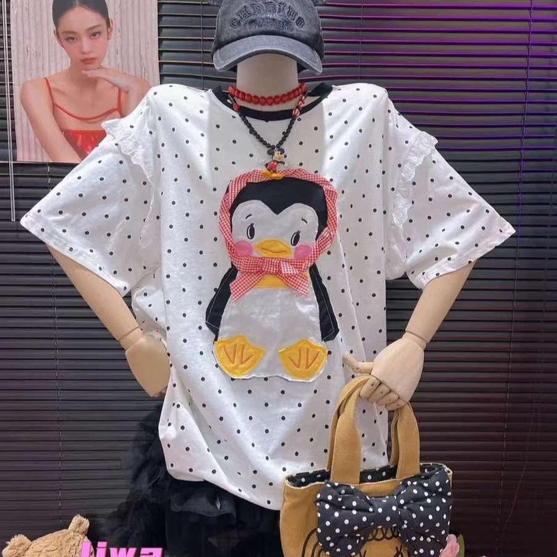 Áo thun tay ngắn chấm bi Chim Cánh Cụt Jiwa Quảng Châu chính hàng Nữ Women