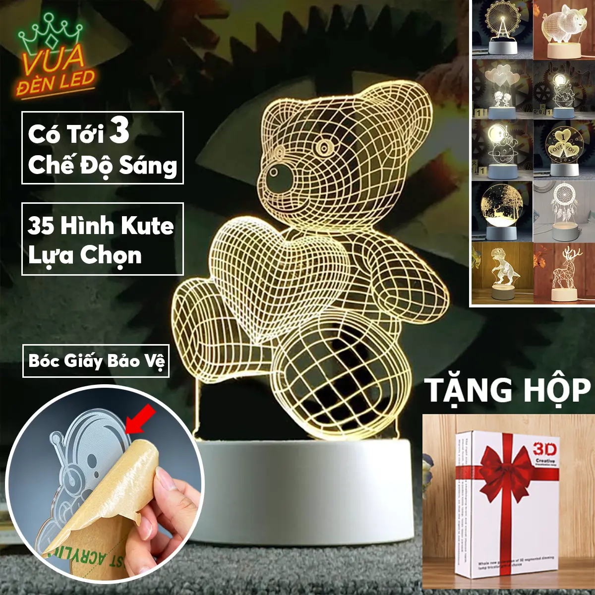 Đèn Ngủ 3D Nhiều Kiểu Dáng, Để Bàn, Trang Trí Phòng Ngủ, Decor, Làm Quà Tặng