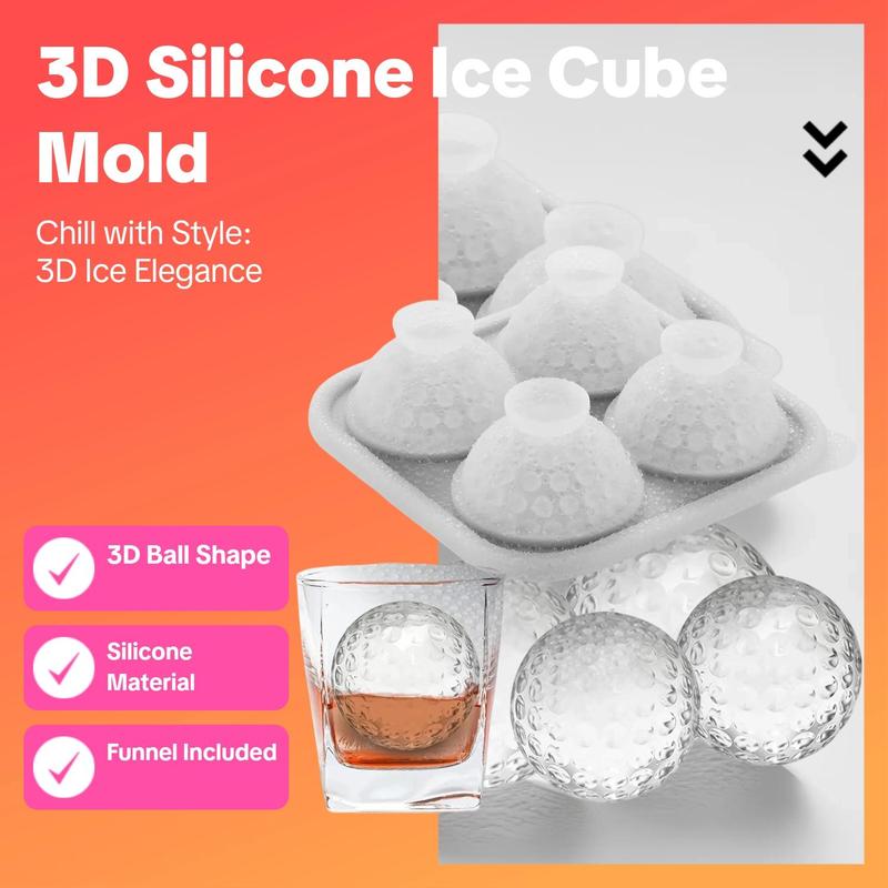 3D Ball Shaped Silicone Ice Cube Mold with Funnel, 1 Count Ice Cube Maker, Bar Accessories for Cocktail & Bourbon Drinks, Ideal Kitchenware Gift for Men & Whiskey Lovers 1