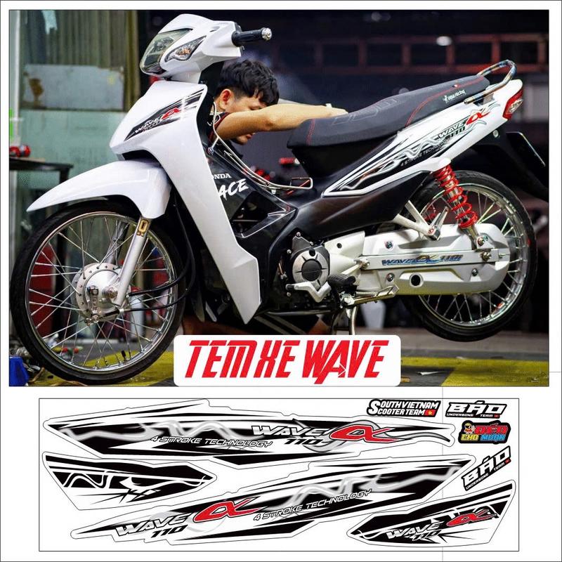 Tem lửa sét dán wave 50-100-110 đẹp- decal 3 lớp nhãn dán wave trắng