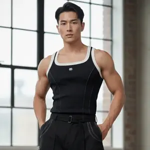 Barebabe New Ringer Rib Knit Tank Top Square Neck Slim Fit Lining Unisex | Singlet Unisex Square Neck