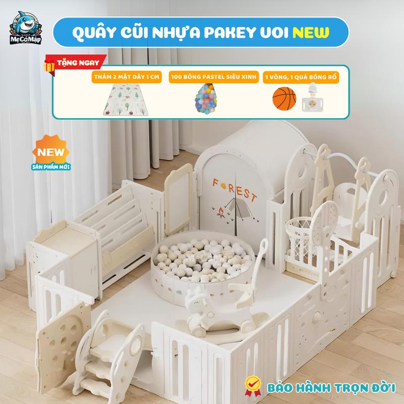 [MỚI 2025] Quây Cũi Nhựa Full Set Cao Cấp PAKEY, Quây Cũi Hình Chú Voi Con Kết Hợp Nhiều Nhiều Trò Chơi Thú Vị Cho Bé