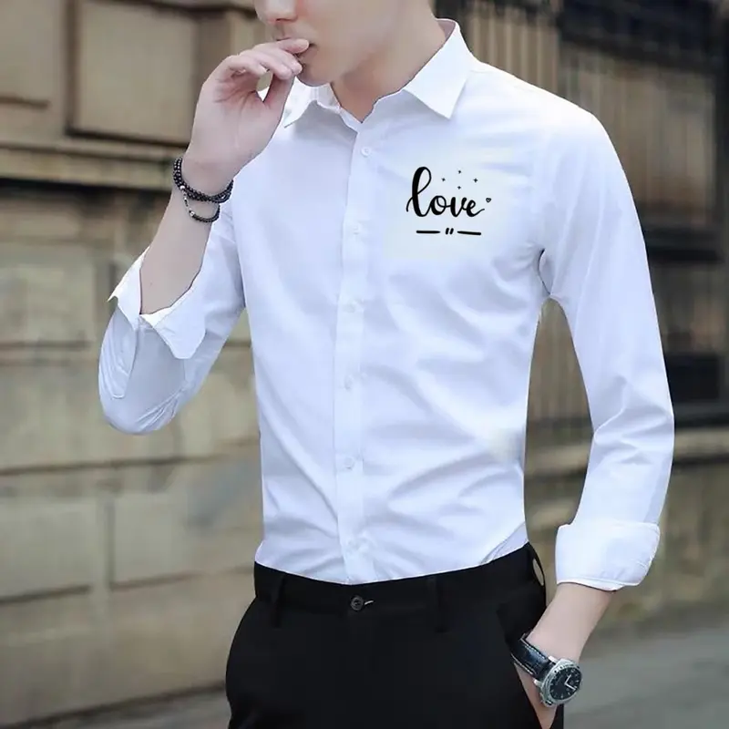 Áo Sơ Mi Nam Dài Tay In Hình Chữ "LOVE" Vải Lụa Mềm Mịn ( Ảnh thật ). Menswear Shirt  Có Cổ Kate 2