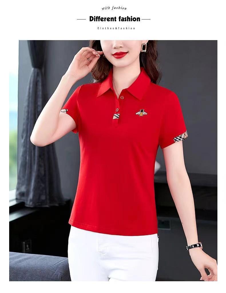 Product Introduction of Women's short-sleeved T-shirt new summer loose slim women's polo collar t-shirt mom bee top Womenswear Lingerie Comfort Casual Short Sleeve 15