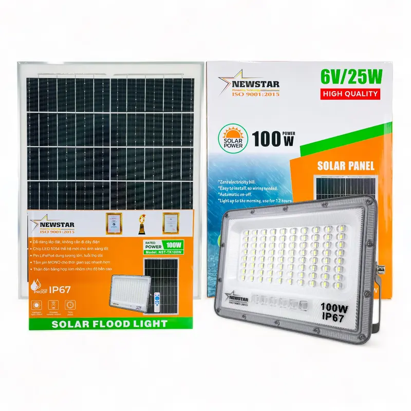 ĐÈN PHA NĂNG LƯỢNG MẶT TRỜI NST-TK100W,TẤM PIN MONO, SẠC NHANH 4-6 GIỜ, CHIẾU SÁNG 12-14 GIỜ, IP67, BẢO HÀNH 24 THÁNG 4