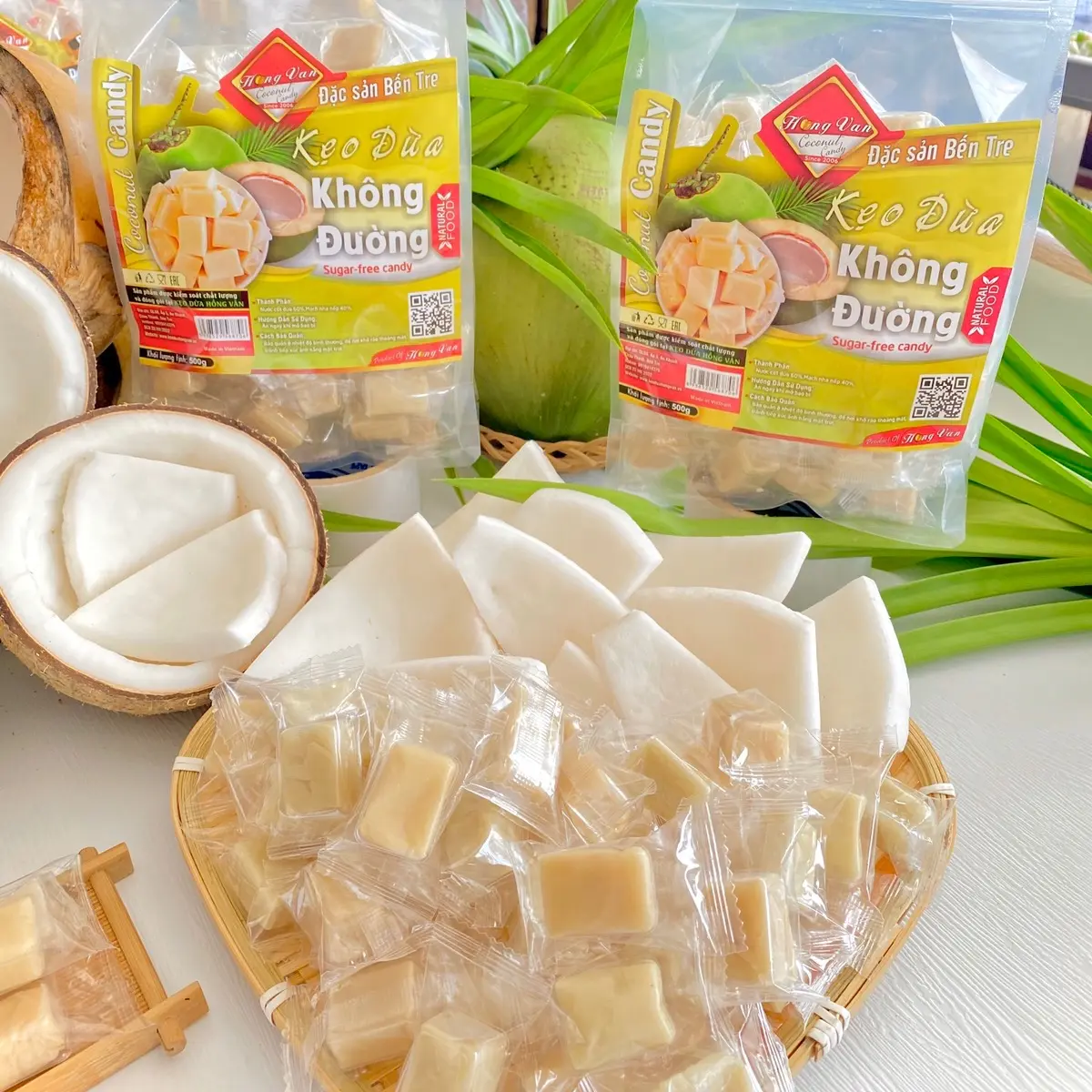 Kẹo Dừa Không Đường Nguyên Chất Dừa 500gr - 1kg Ăn Vặt Candy