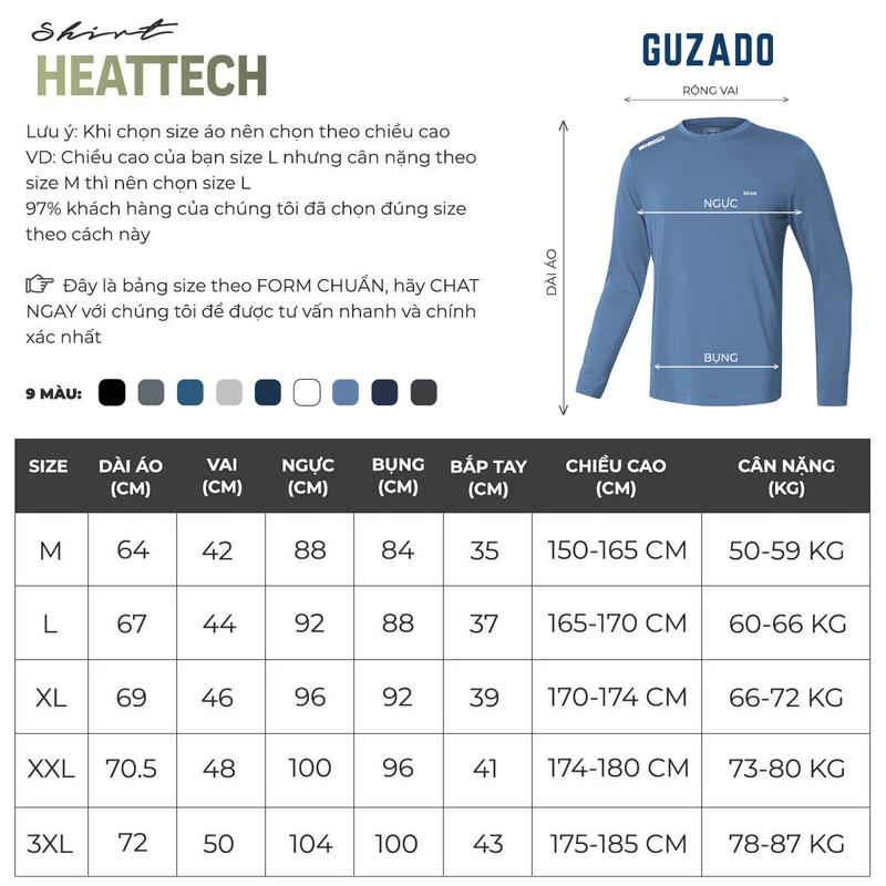 Áo Thun Nam Dài Tay GUZADO Công Nghệ Heattech Giữ Nhiệt New 8 Màu Cơ Bản GDT01 2
