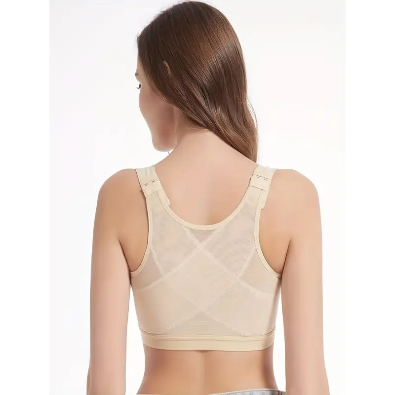 Spring and Summer Style Bra with No Steel Ring, Breathable Hole Sports Bra Yoga Sport Underwear Vest-style Bra Suitable for Yoga and Running Fitness Front Buckle Adjustable Bra Shapewear Polyester Sports Bra - Solid Color, Medium Support, B 7